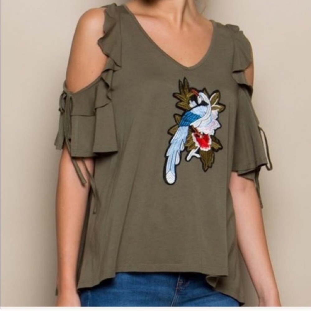 Miss Love Cold Shoulder Embroidered Top